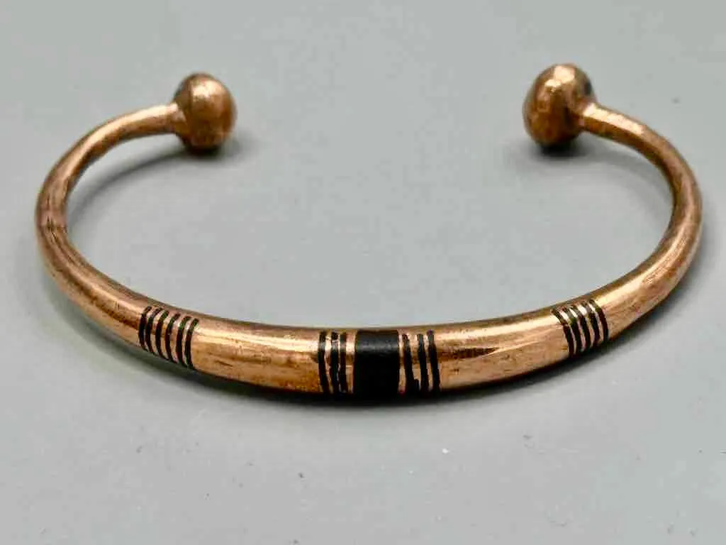 Tuareg Single Bar Multiple Stripe Inlay Heavier Copper Bracelet