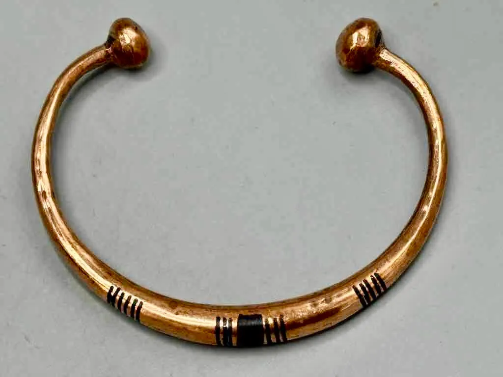 Tuareg Single Bar Multiple Stripe Inlay Heavier Copper Bracelet
