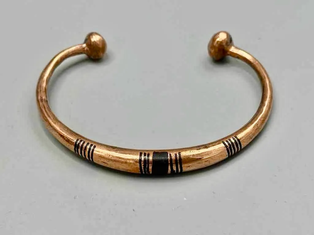 Tuareg Single Bar Multiple Stripe Inlay Heavier Copper Bracelet