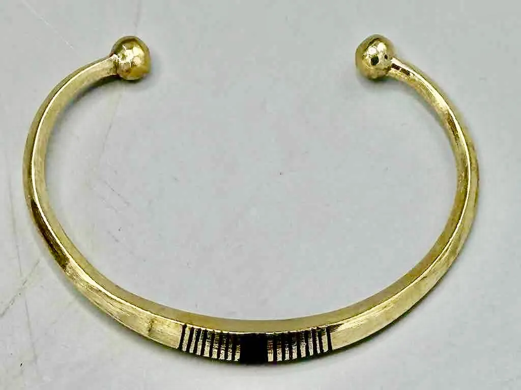 Tuareg Single Bar Multiple Stripe Inlay Squared Brass Bracelet
