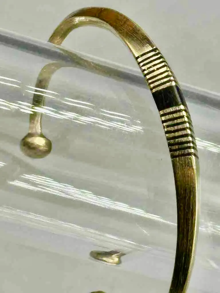 Tuareg Single Bar Multiple Stripe Inlay Squared Brass Bracelet