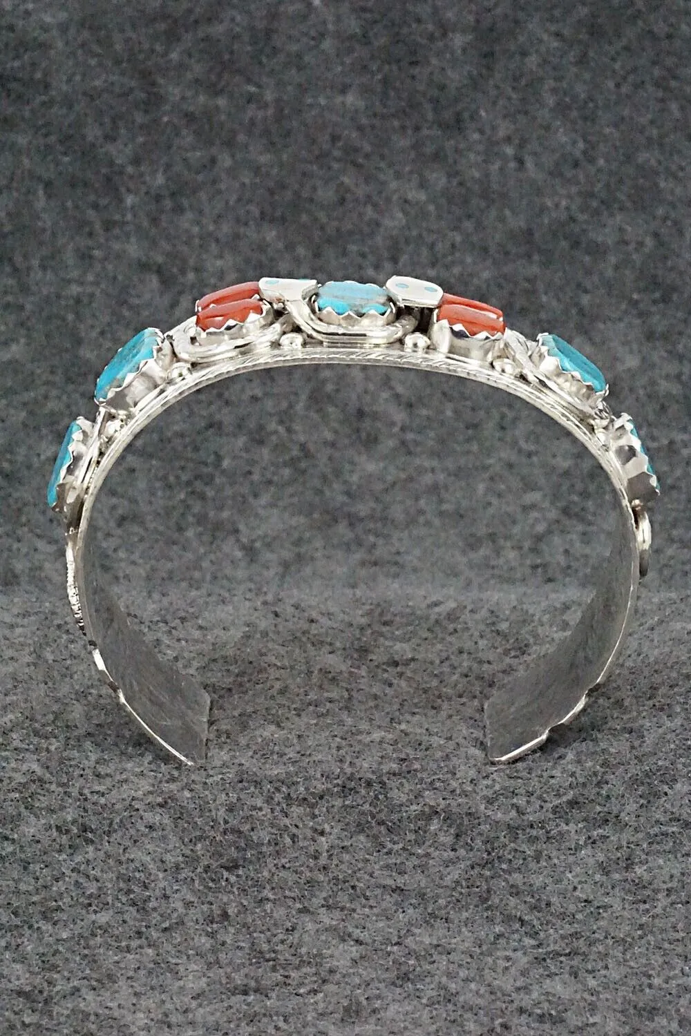 Turquoise, Coral & Sterling Silver Bracelet - Joy Calavaza