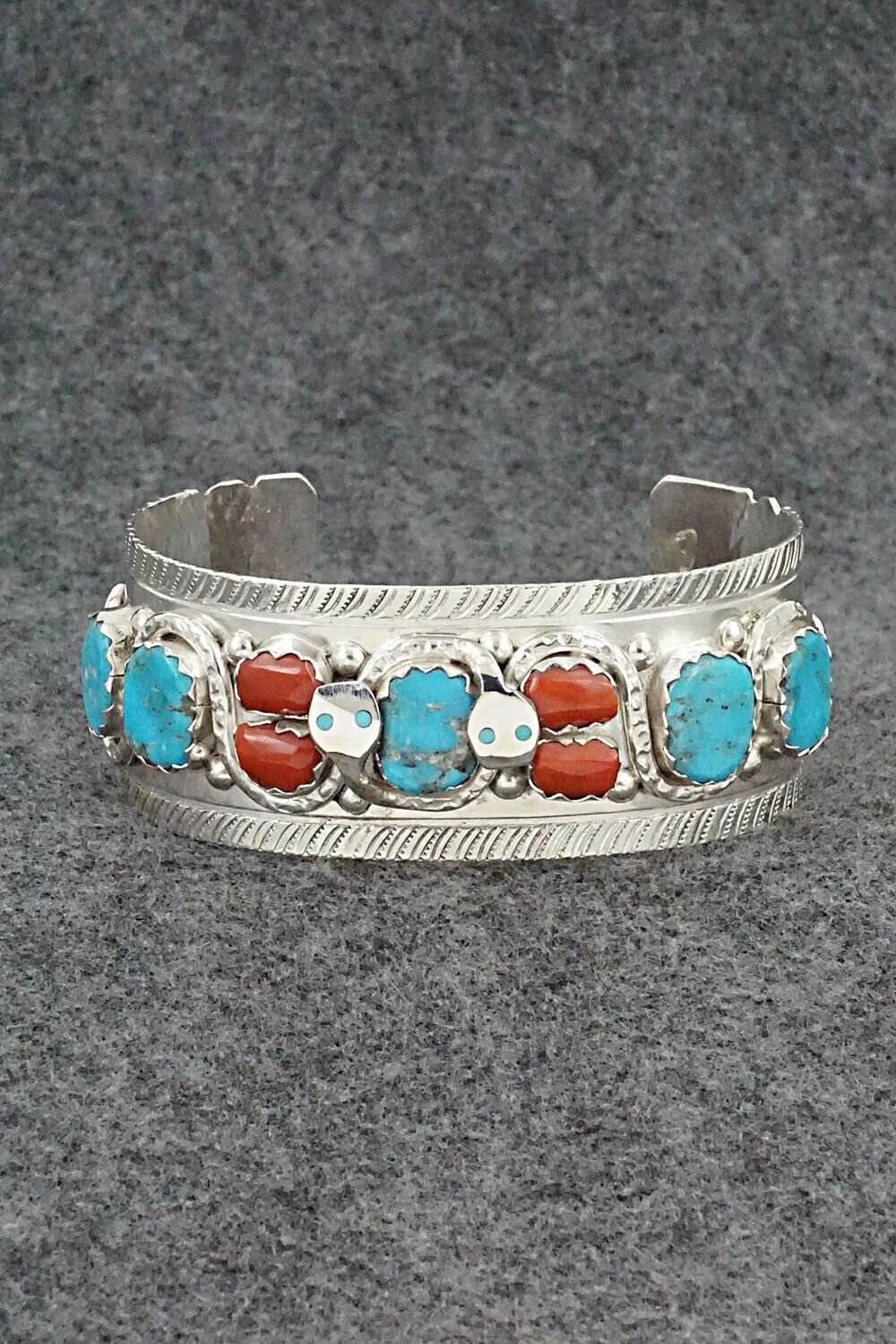 Turquoise, Coral & Sterling Silver Bracelet - Joy Calavaza