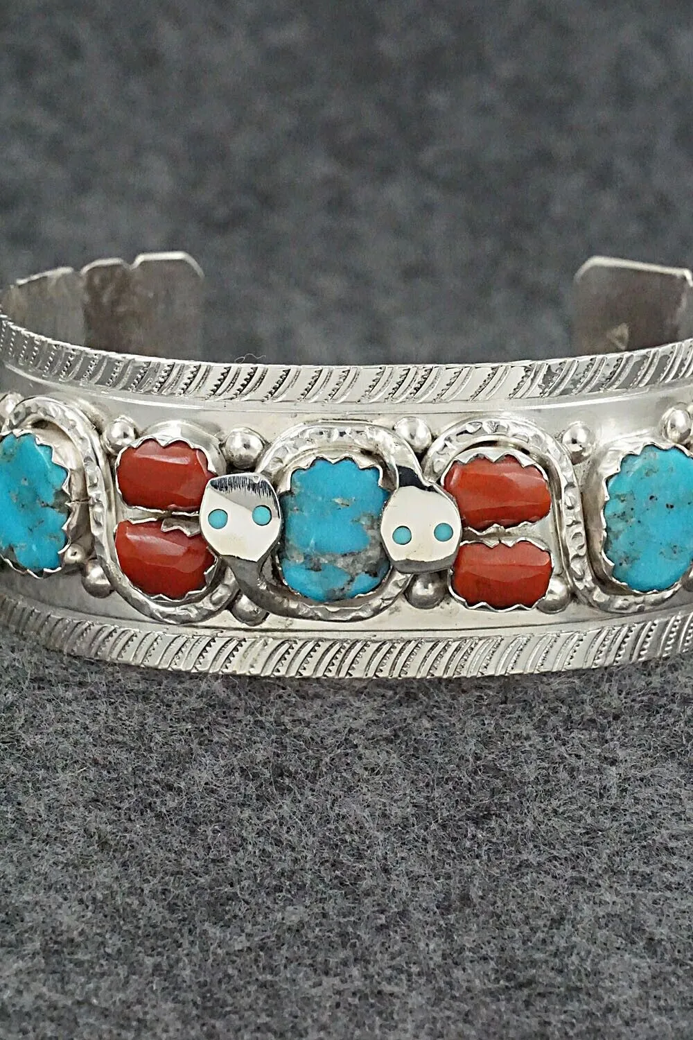 Turquoise, Coral & Sterling Silver Bracelet - Joy Calavaza