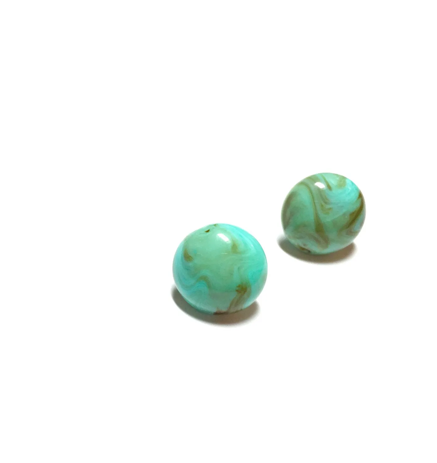 Turquoise Marbled Retro Button Stud Earrings - 14mm