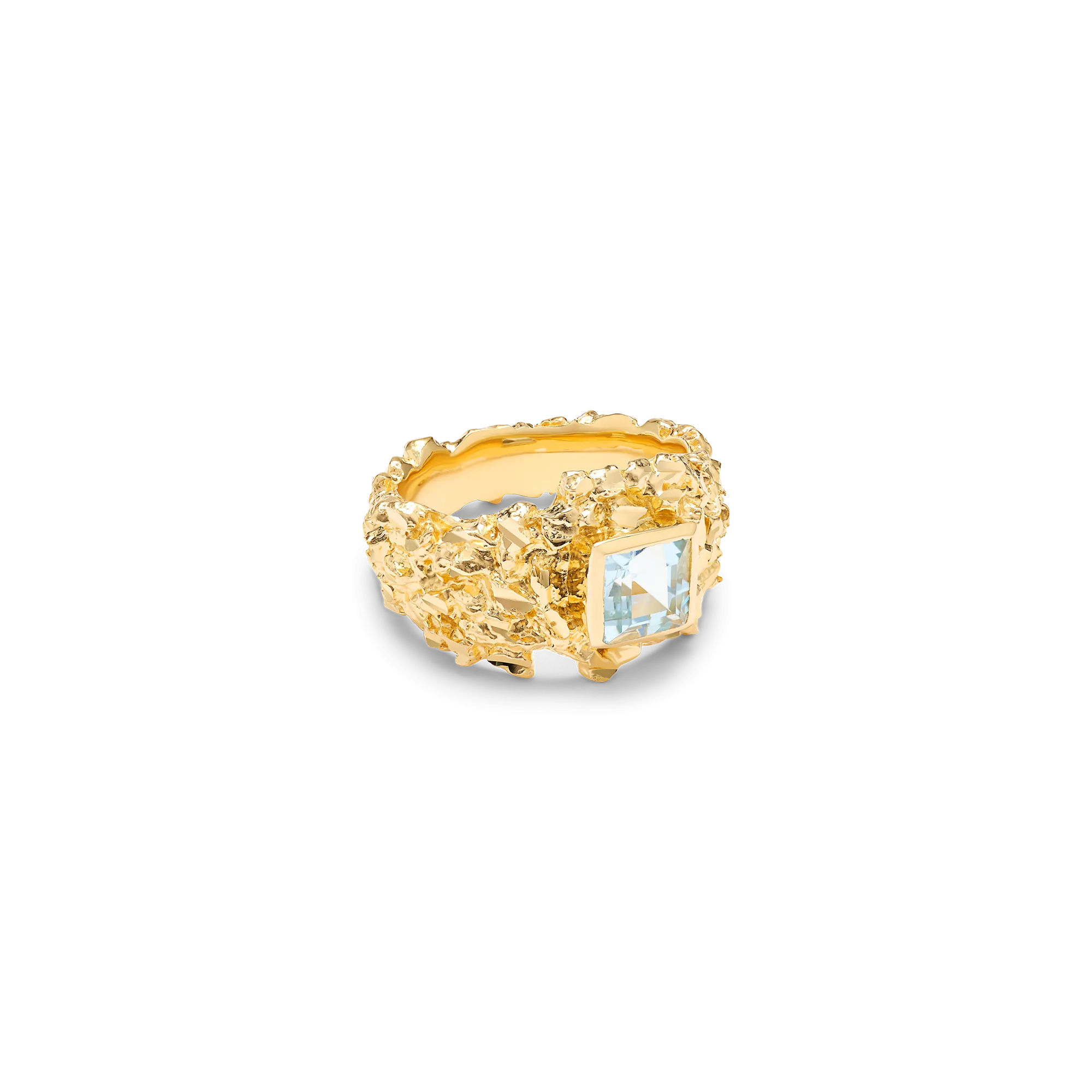 VC017 Gold Hammered Gem Ring