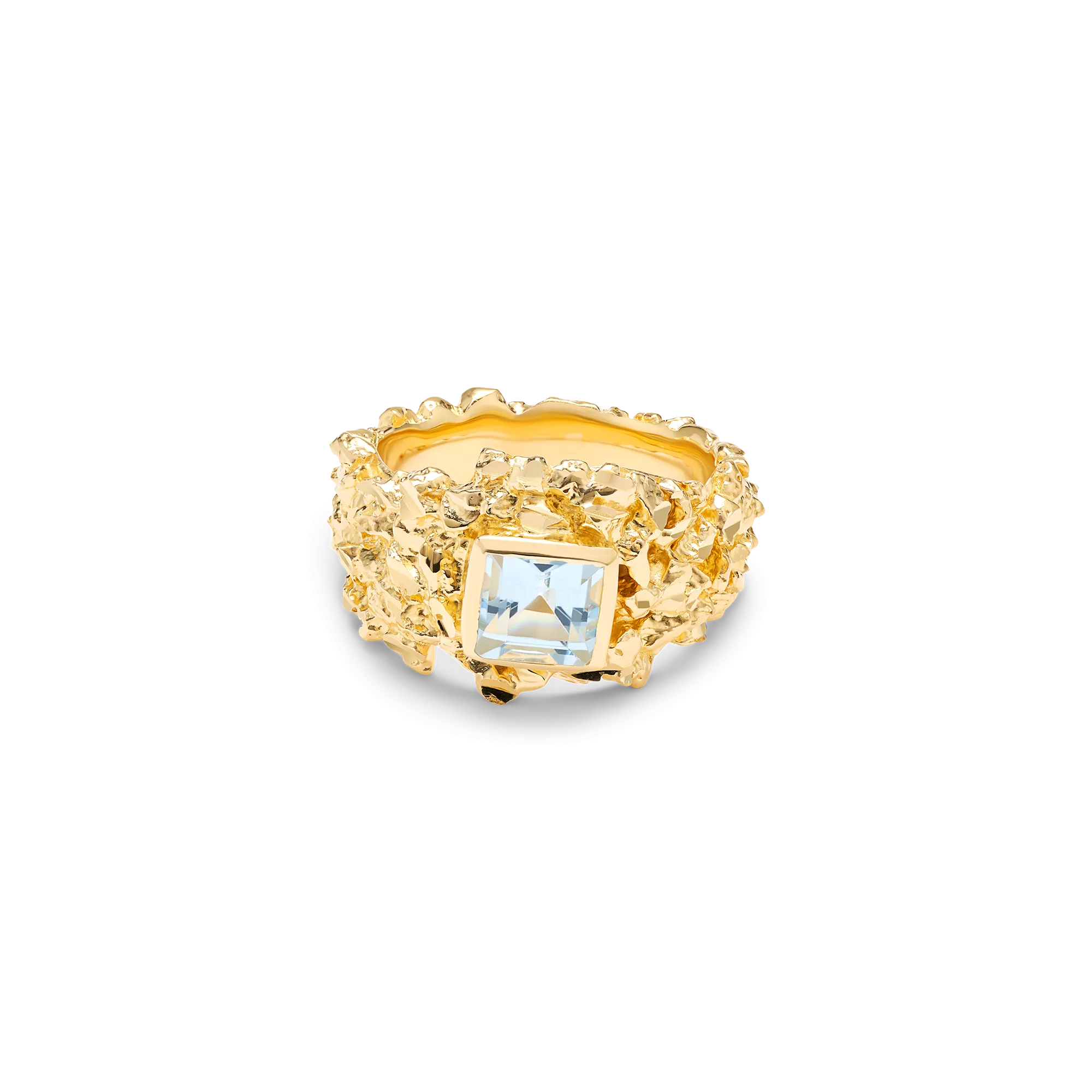 VC017 Gold Hammered Gem Ring