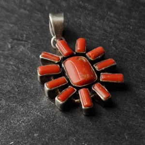 Vintage Coral Tibetan Silver Sterling 925 Pendant