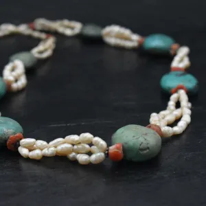 Vintage Himalayan Turquoise Coral Pearl Necklace Handmade Jewellery