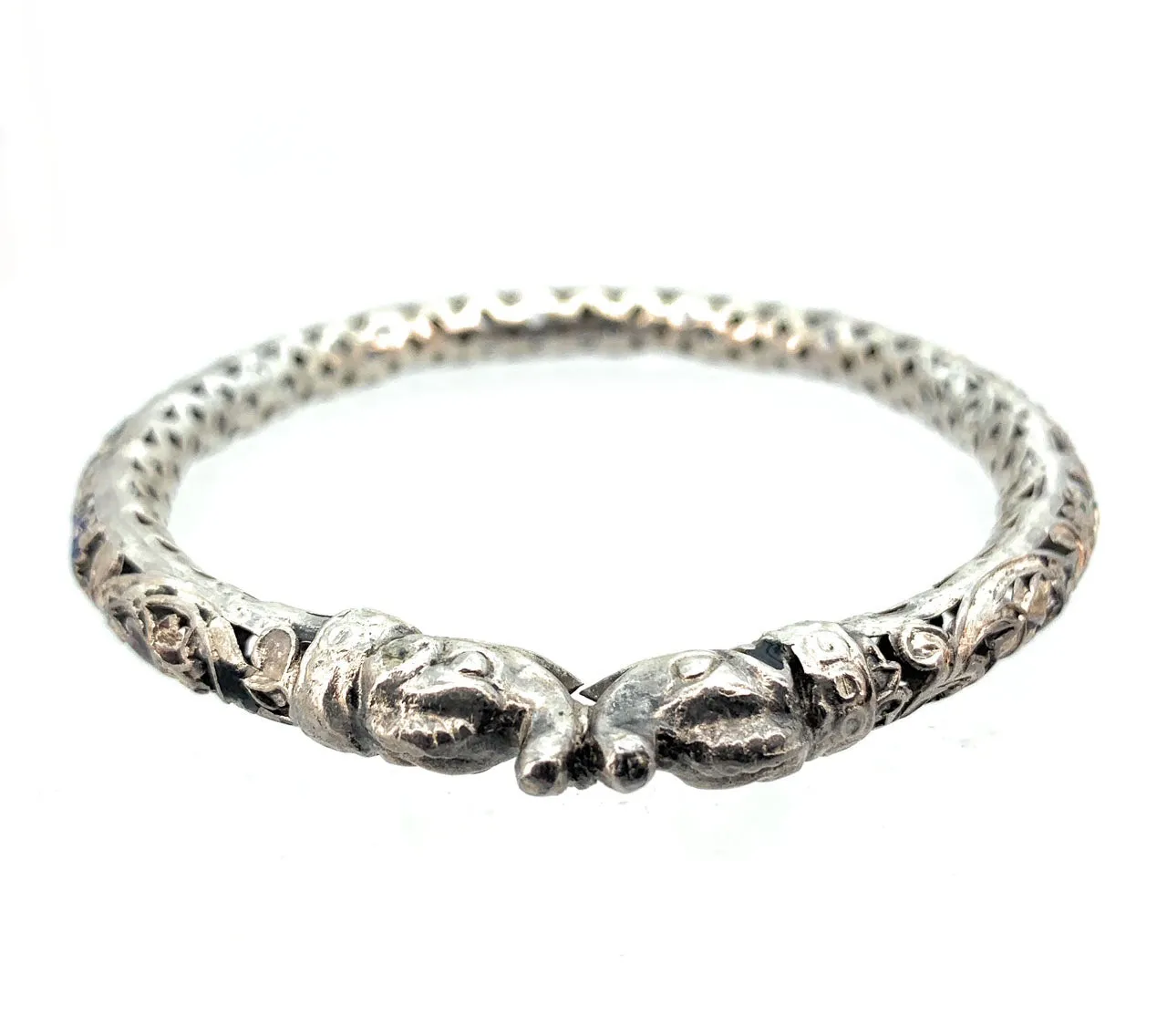 Vintage Thai Sterling Silver & Enamel 'KISSING DRAGONS' Bangle Bracelet