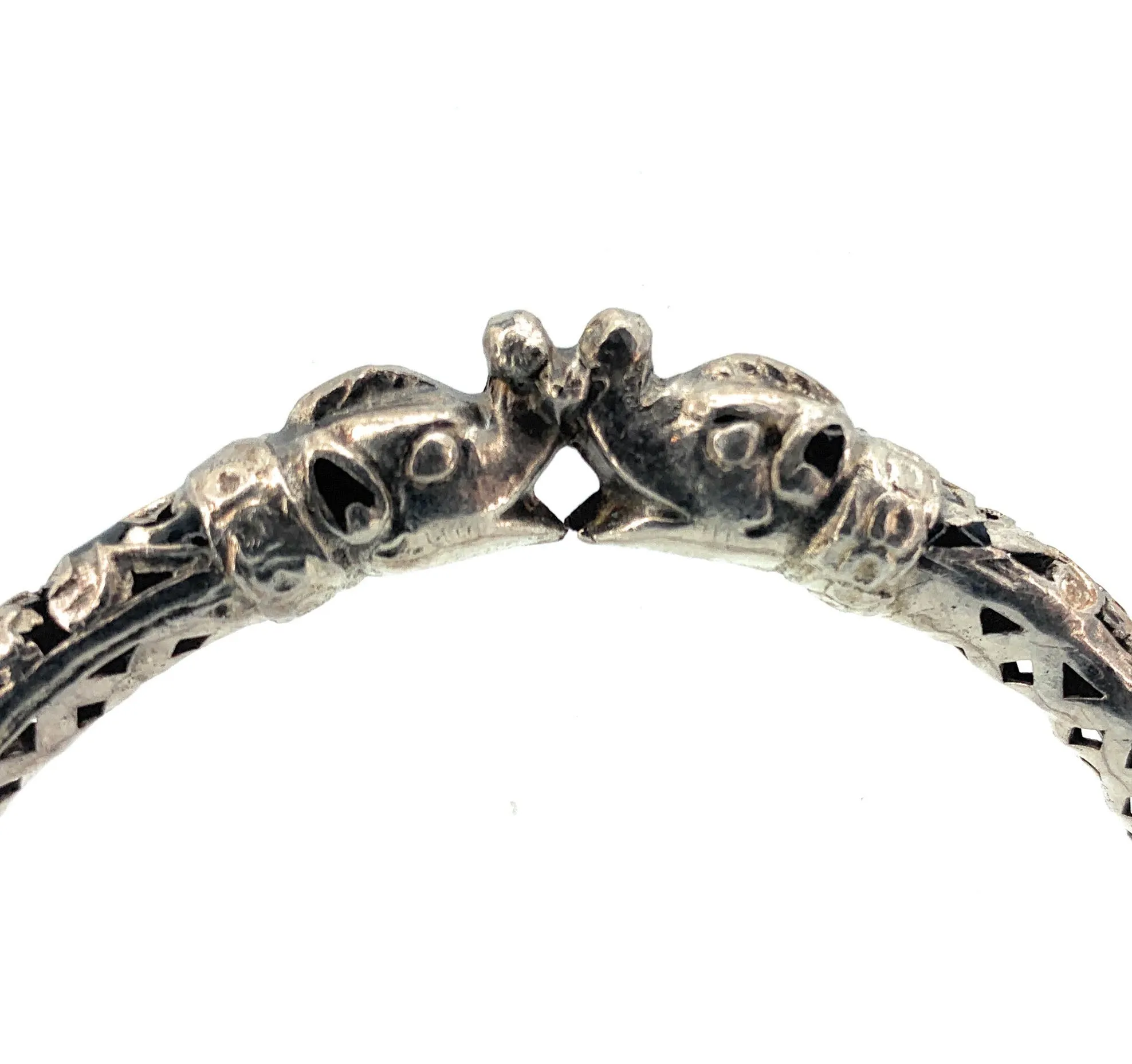 Vintage Thai Sterling Silver & Enamel 'KISSING DRAGONS' Bangle Bracelet