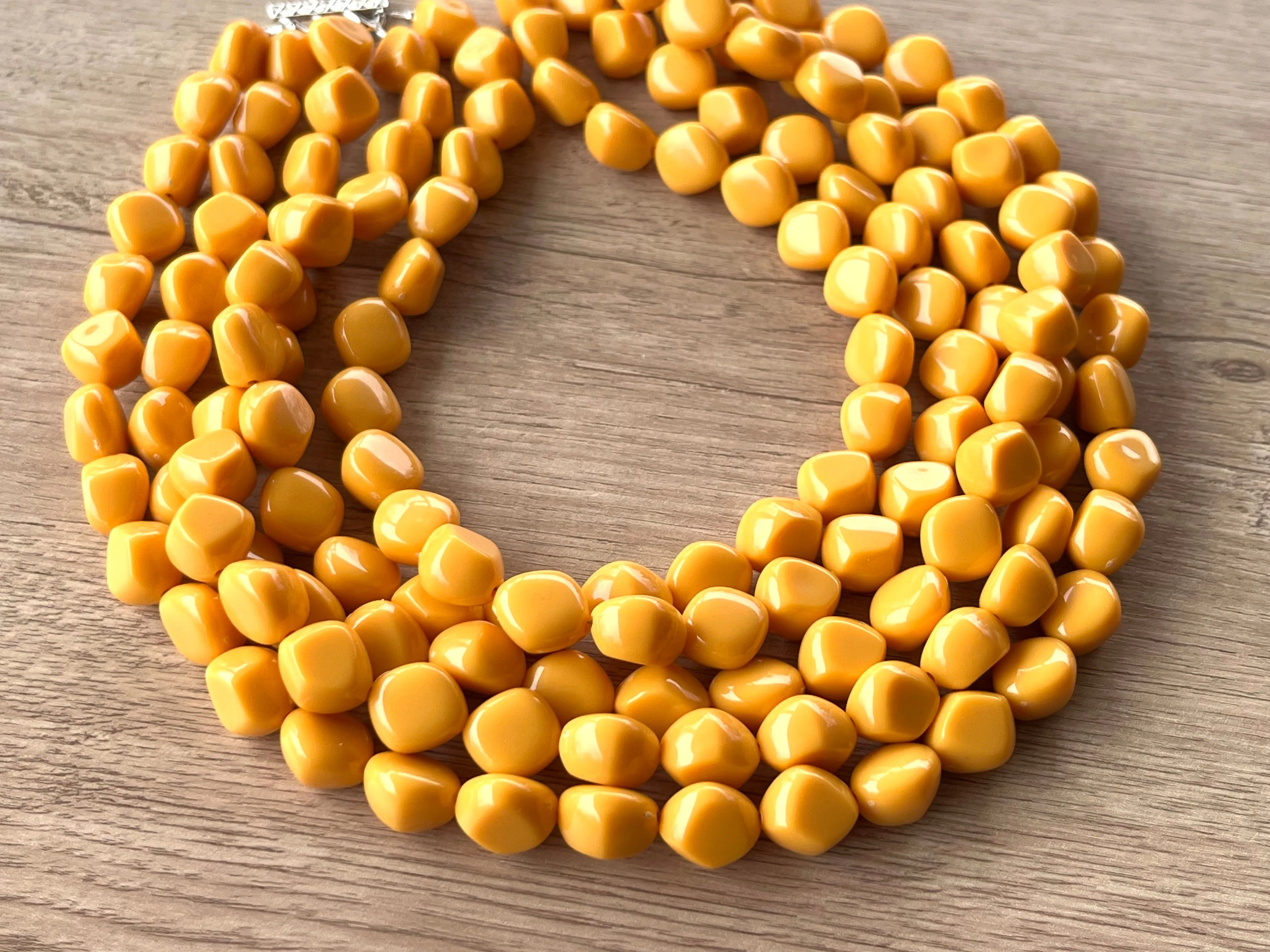 Yellow Lucite Acrylic Beaded Chunky Multi Strand Statement Necklace - Julianna