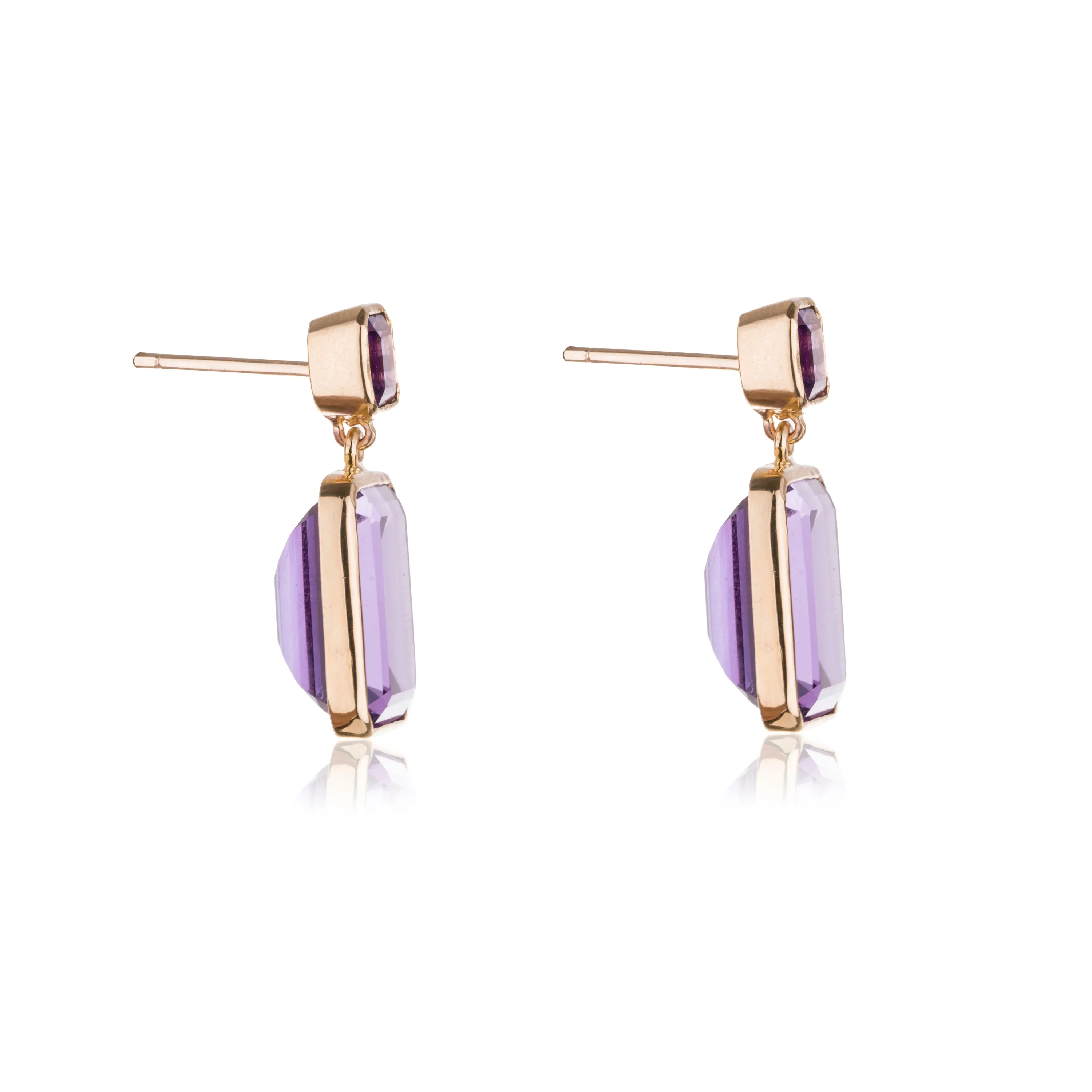 Zoya Emerald Cut Amethyst Drops, 18K Gold